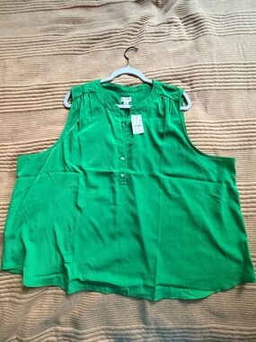 NWT J.Crew 3X Emerald Green Sleeveless Blouse Plus Size $69.50 Retail